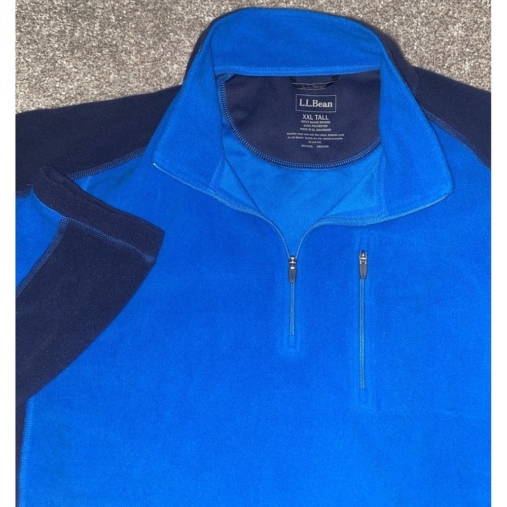 LL Bean XXLT Fleece 1/4 Zip Jacket Pockets‎ Blue Performance Outdoor Camp Warm